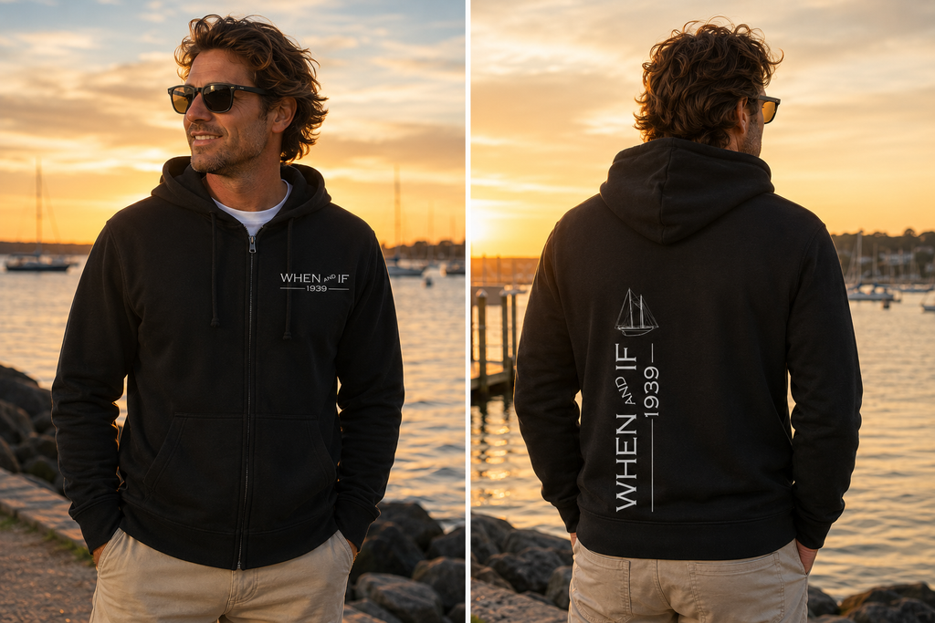 When And If Vertical Print Hoodie White Ink