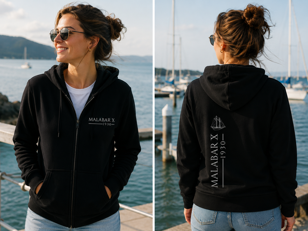 Malabar X Vertical Print Hoodie White Ink